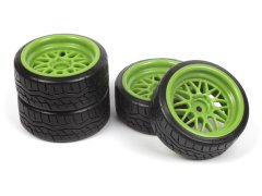Falken Azenis Drift Tire Premounted on HRE C90 Wheel Green (6mm OS) 4pcs